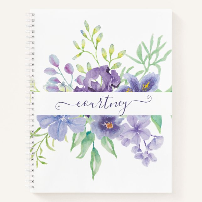 Lilac watercolor floral personalised  notebook (Front)