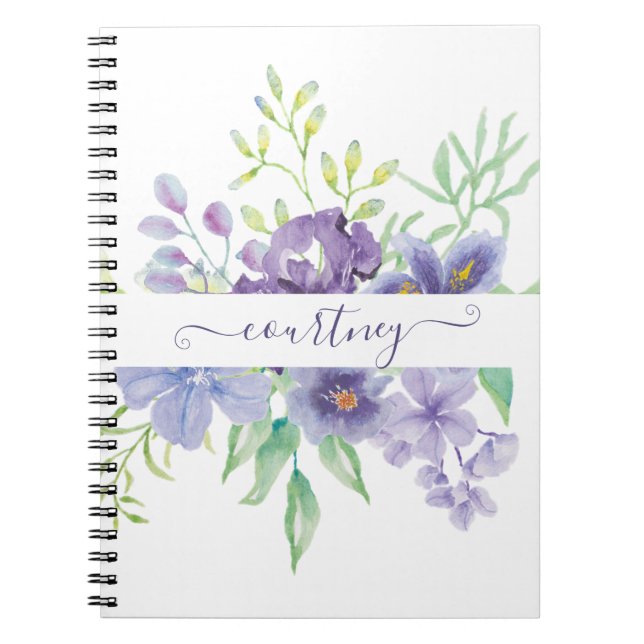 Lilac watercolor floral personalised notebook (Front)