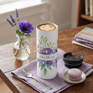 Lilac watercolor floral personalised  thermal tumbler