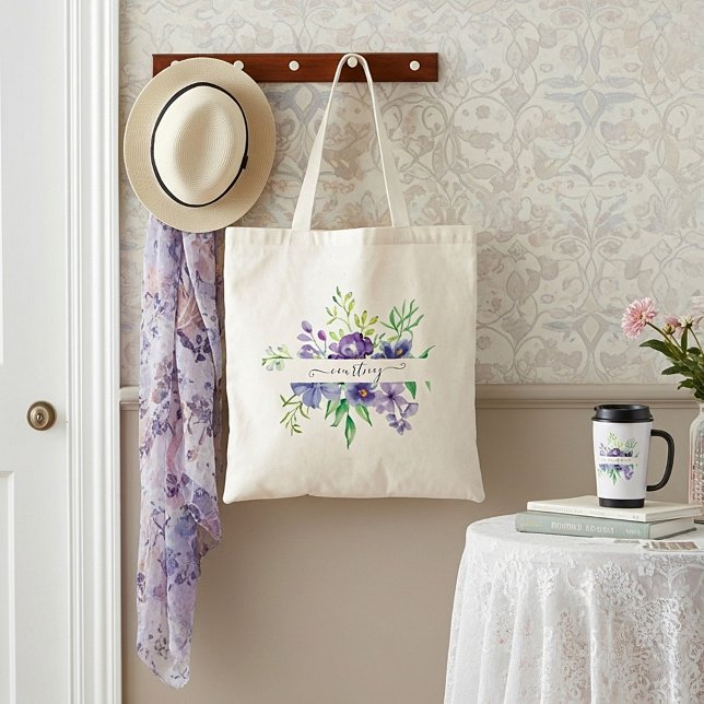 Lilac watercolor floral personalised  tote bag (Creator Uploaded)