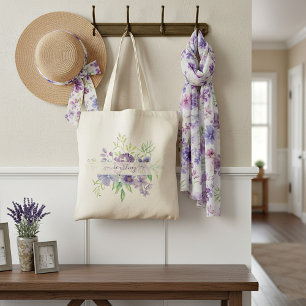 Lilac watercolor floral personalised tote bag