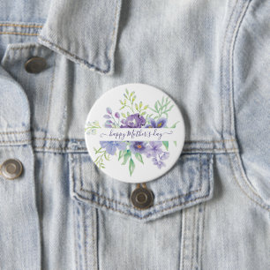 Lilac watercolor floral personalized 7.5 cm round badge