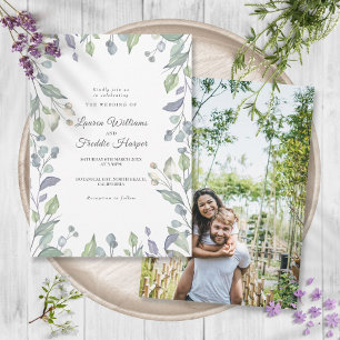 Lilac Watercolor Floral Photo Wedding Invitation