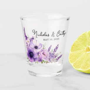 Lilac Watercolor Floral Wedding Bridal Shower Shot Glass