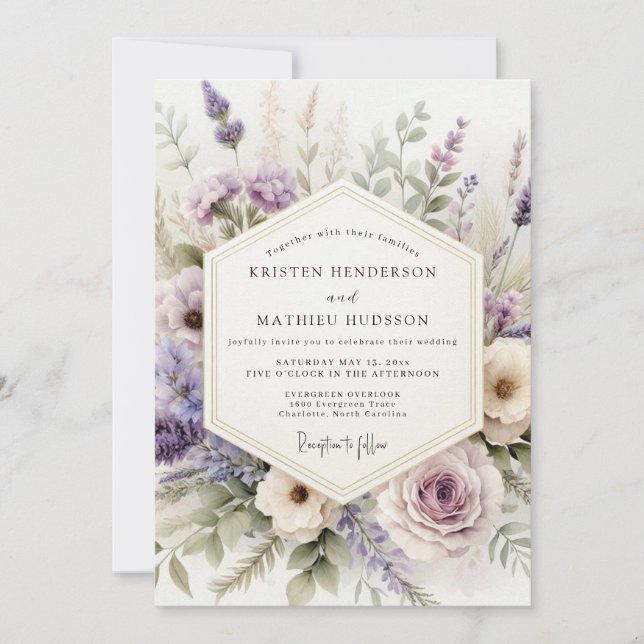 Lilac Watercolor Floral Wedding Invitation (Front)
