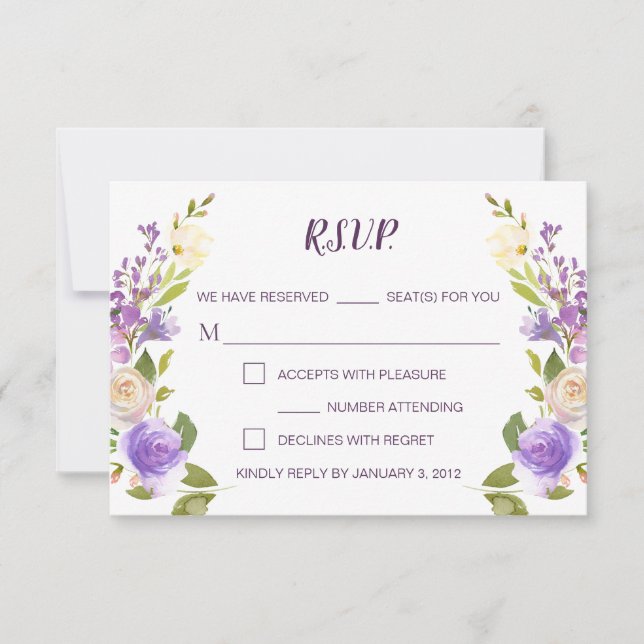 Lilac Watercolor Floral Wedding RSVP Card (Front)