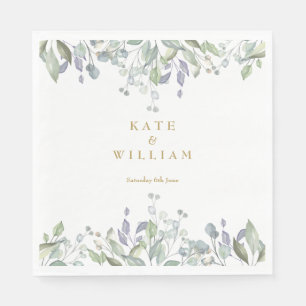 Lilac Watercolor Greenery Floral Gold Wedding Napkin
