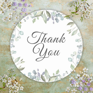 Lilac Watercolor Greenery Floral Thank You Favour Classic Round Sticker