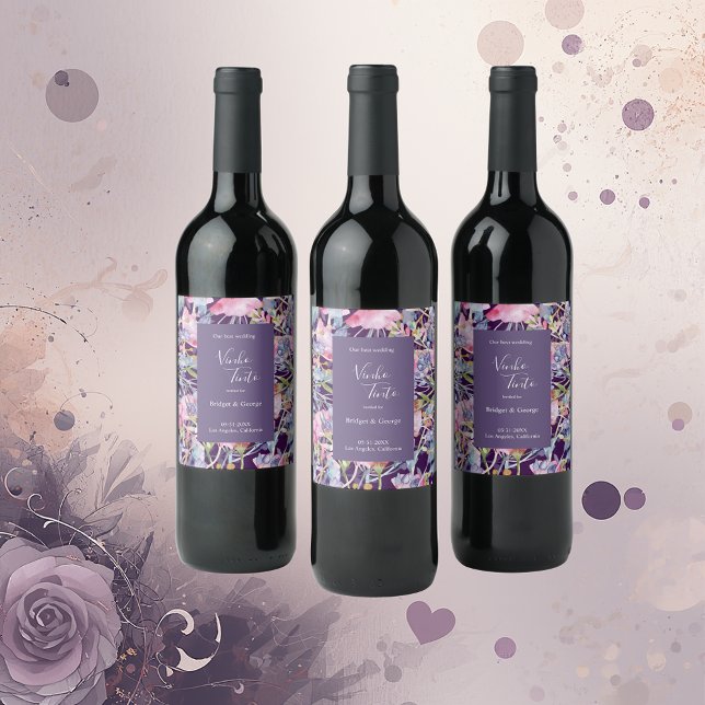 Lilac Watercolor Wildflower Greenery Foliage  Wine Label (Creator Uploaded)