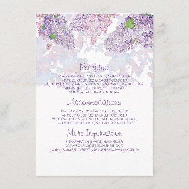 Lilac Watercolors Wedding Information Guest Card (Front)