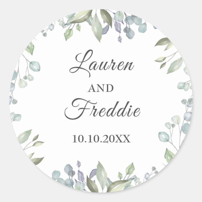 Lilac Watercolour Floral Wedding Favour Classic Round Sticker (Front)