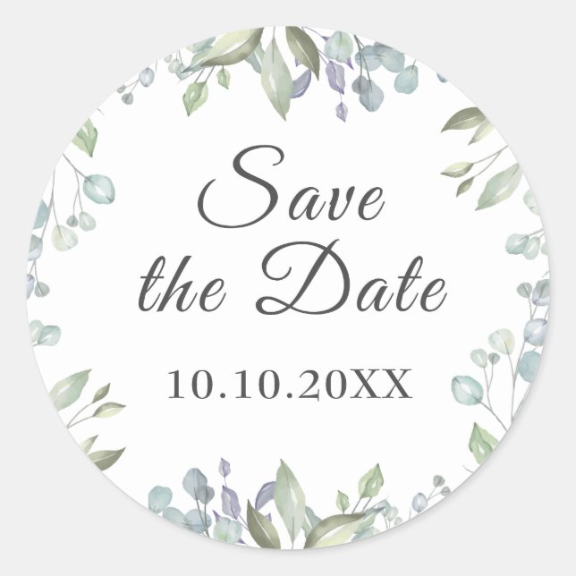 Lilac Watercolour Save the Date Favour Classic Round Sticker (Front)