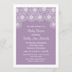 Lilac Whimsical Daisies Baby Shower Invite