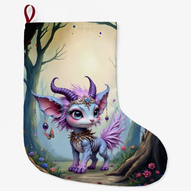 Lilac Whisper – Enchanted Forest Guardian.  Large Christmas Stocking (Front)
