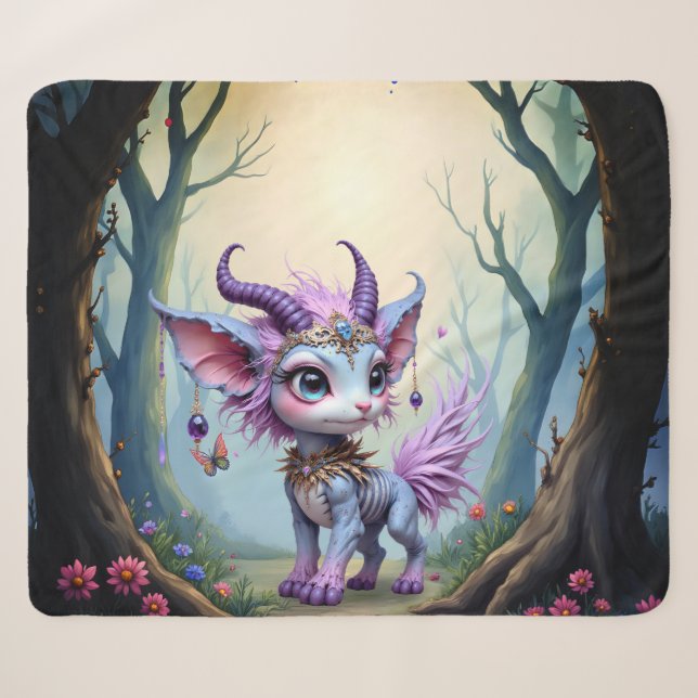 Lilac Whisper – Enchanted Forest Guardian.  Sherpa Blanket (Front (Horizontal))