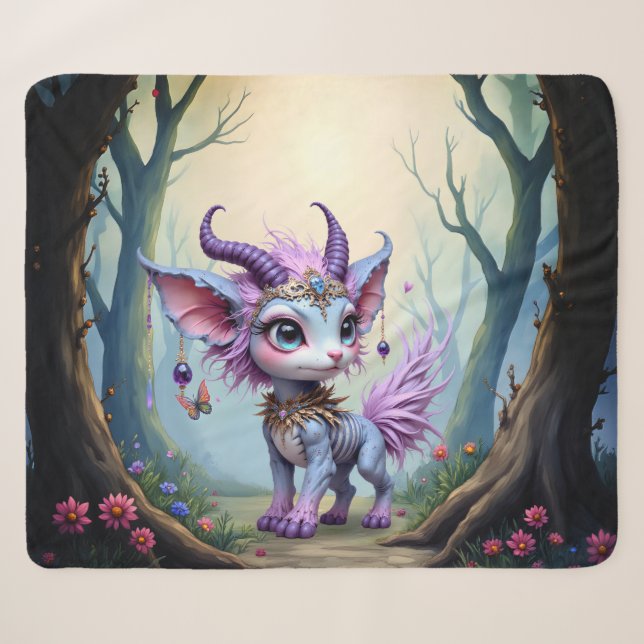 Lilac Whisper – Enchanted Forest Guardian.  Sherpa Blanket (Front (Horizontal))