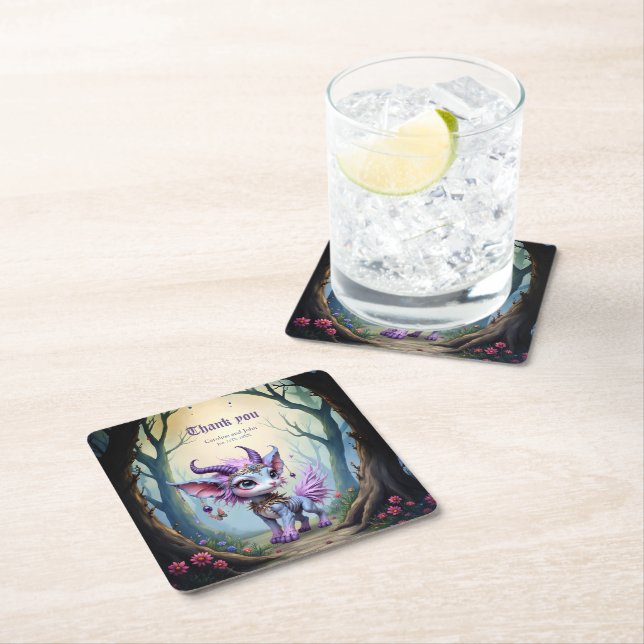 Lilac Whisper – Enchanted Forest Guardian Square Paper Coaster (Insitu)