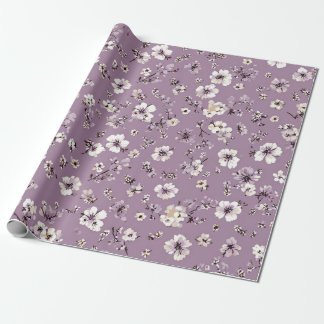 Lilac White Ditsy Flower Pastel Boho 70s Vintage Wrapping Paper