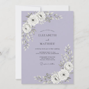 Lilac White Dusty Rose Wedding Invitation