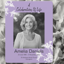 Lilac White Floral Celebration Of Life Photo Card
