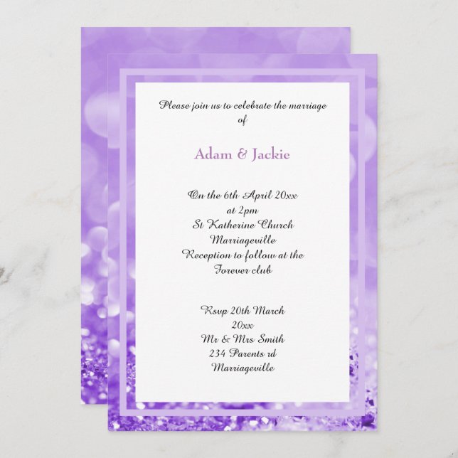 LILAC WHITE LAYER BOKEH PRINT WEDDING INVITATION (Front/Back)