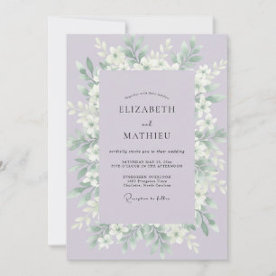 Lilac White Leafy Wedding Invitation