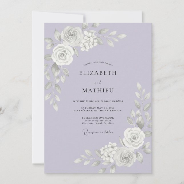 Lilac White Rose Wedding Invitation (Front)