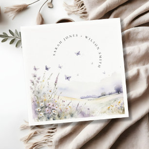 Lilac Wildflower Butterfly Field Landscape Wedding Napkin