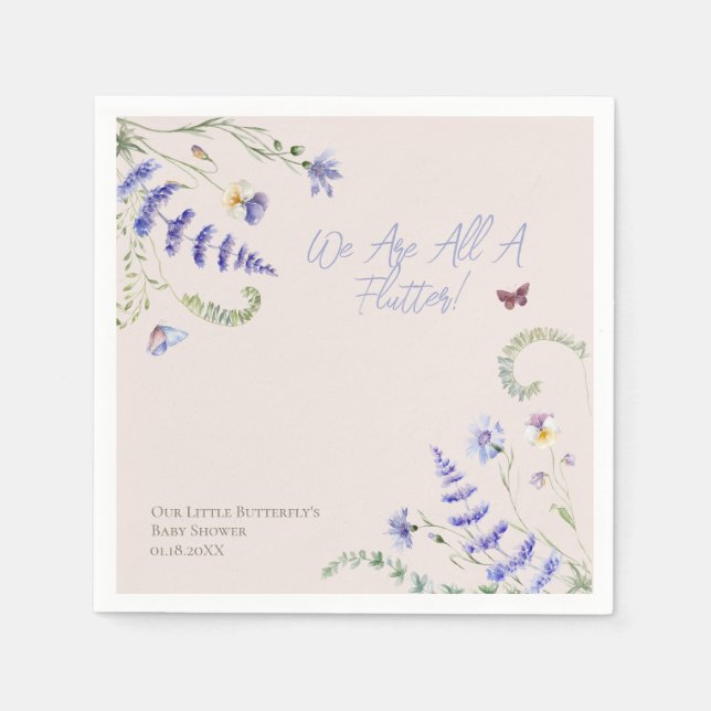 Lilac Wildflower Butterfly for Baby Shower  Napkin (Front)