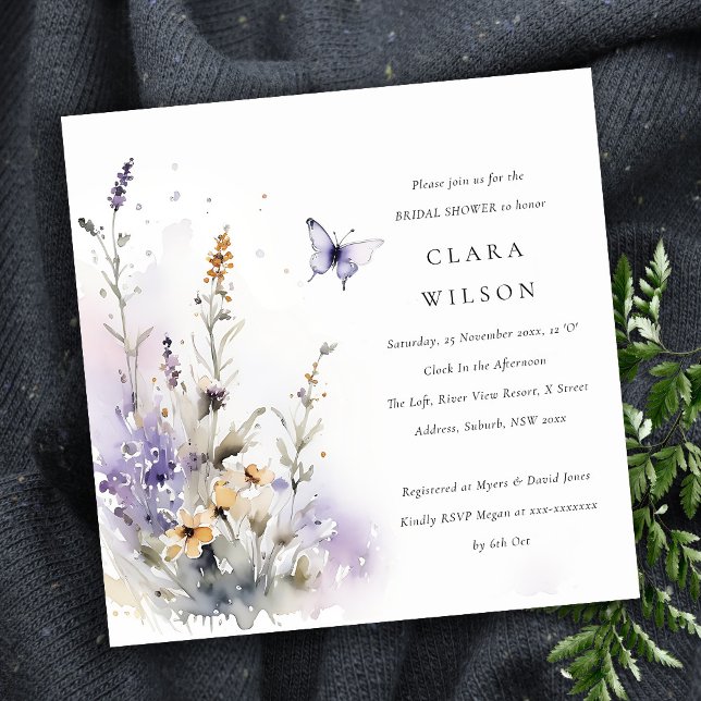 Lilac Wildflower Butterfly Garden Bridal Shower Invitation (Creator Uploaded)