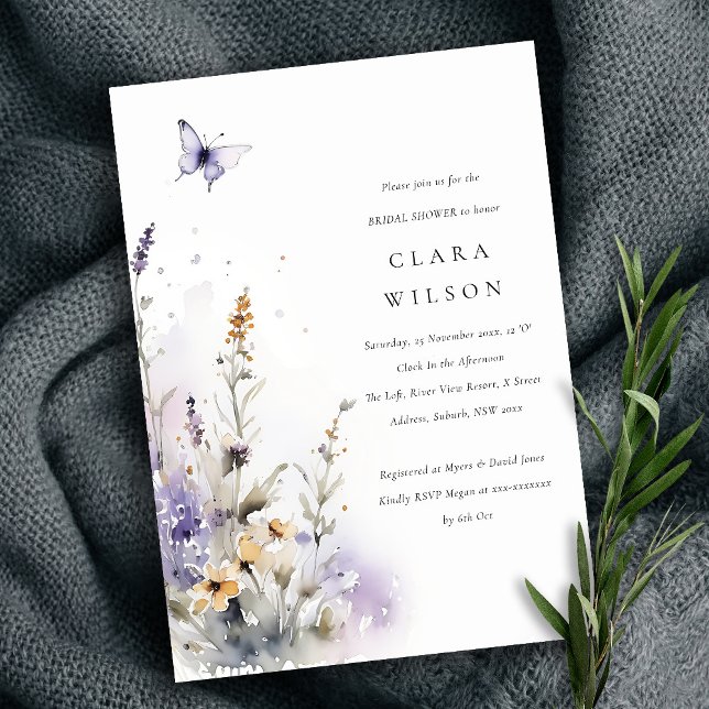 Lilac Wildflower Butterfly Garden Bridal Shower Invitation (Creator Uploaded)