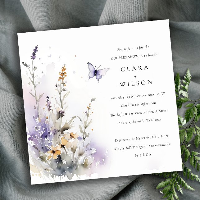 Lilac Wildflower Butterfly Garden Couples Shower Invitation (Creator Uploaded)