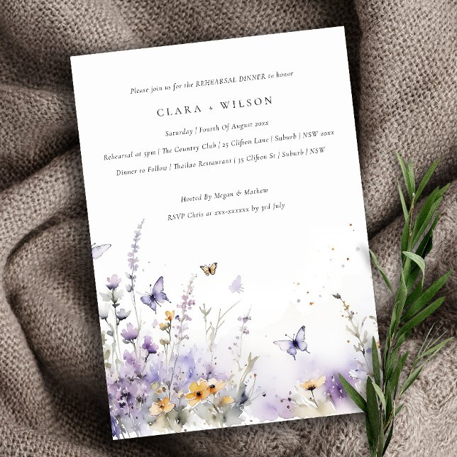 Lilac Wildflower Butterfly Garden Rehearsal Dinner Invitation (Creator Uploaded)