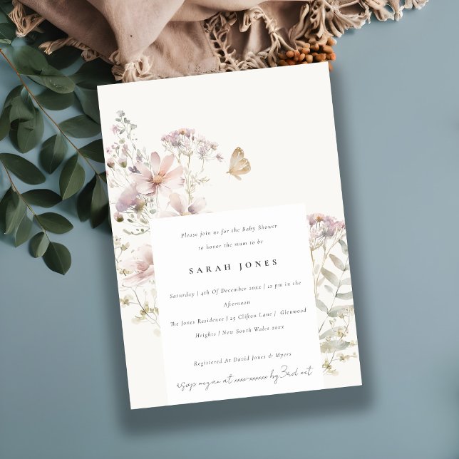 Lilac Wildflower Fern Botanical Baby Shower Invitation (Creator Uploaded)