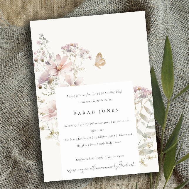 Lilac Wildflower Fern Botanical Bridal Shower Invitation (Creator Uploaded)
