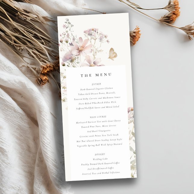 Lilac Wildflower Fern Botanical Wedding Menu Card (Creator Uploaded)