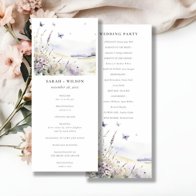 Lilac Wildflower Field Butterfly Wedding Program Invitation (Creator Uploaded)