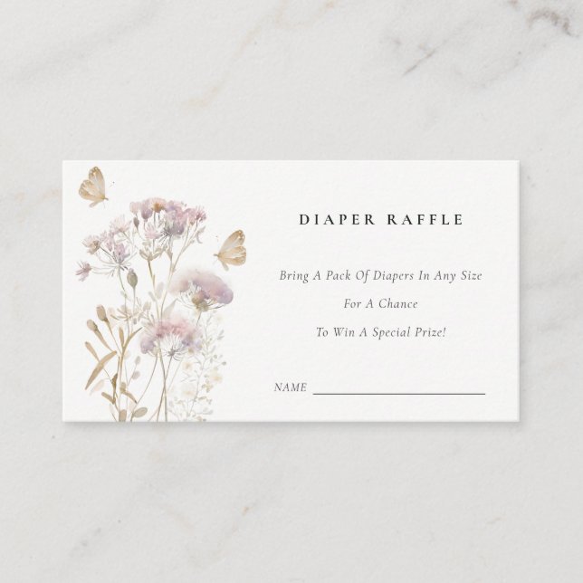 Lilac Wildflower Foliage Diaper Raffle Baby Shower Enclosure Card (Front)