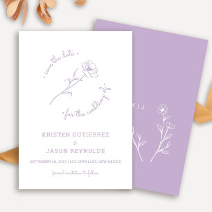 Lilac Wildflower Save The Date Invitation