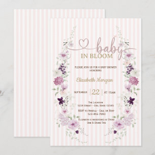 Lilac Wildflowers Butterflies Pink Stripes  Invitation