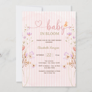 Lilac Wildflowers Butterflies  Stripes Baby Shower Invitation