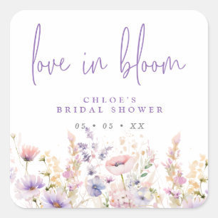 Lilac Wildflowers Love In Bloom Bridal Shower Square Sticker