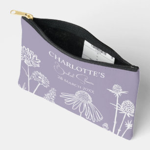 Lilac Wildflowers Sketched Floral Bridal Shower Accessory Pouch
