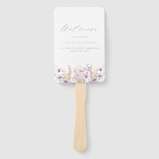 Lilac Wildflowers Wedding Program Hand Fan (Front)
