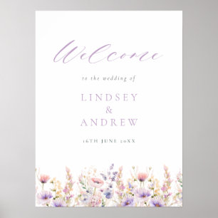 Lilac Wildflowers Wedding Welcome Poster