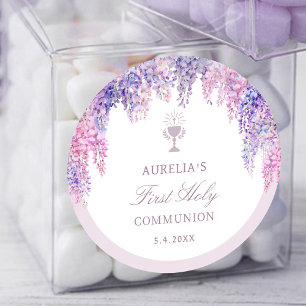 Lilac Wisteria Arch First Communion Classic Round Sticker
