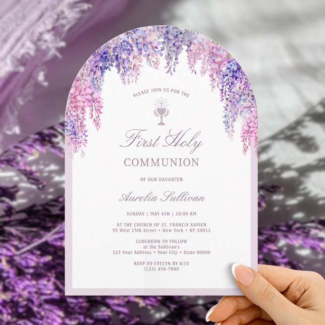 Lilac Wisteria Arch First Communion Invitation (Creator Uploaded)