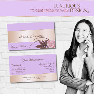 Lilac with Rose Gold Decor and Gorgeous Flower Business Card
