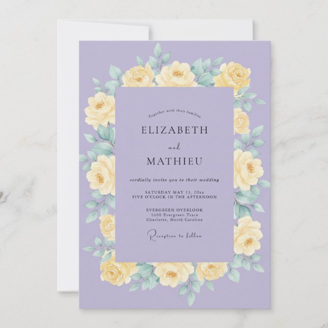 Lilac Yellow Blossom Wedding Invitation (Front)