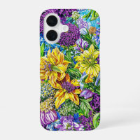 Lilac Yellow Blue Green Garden Flowers Pattern